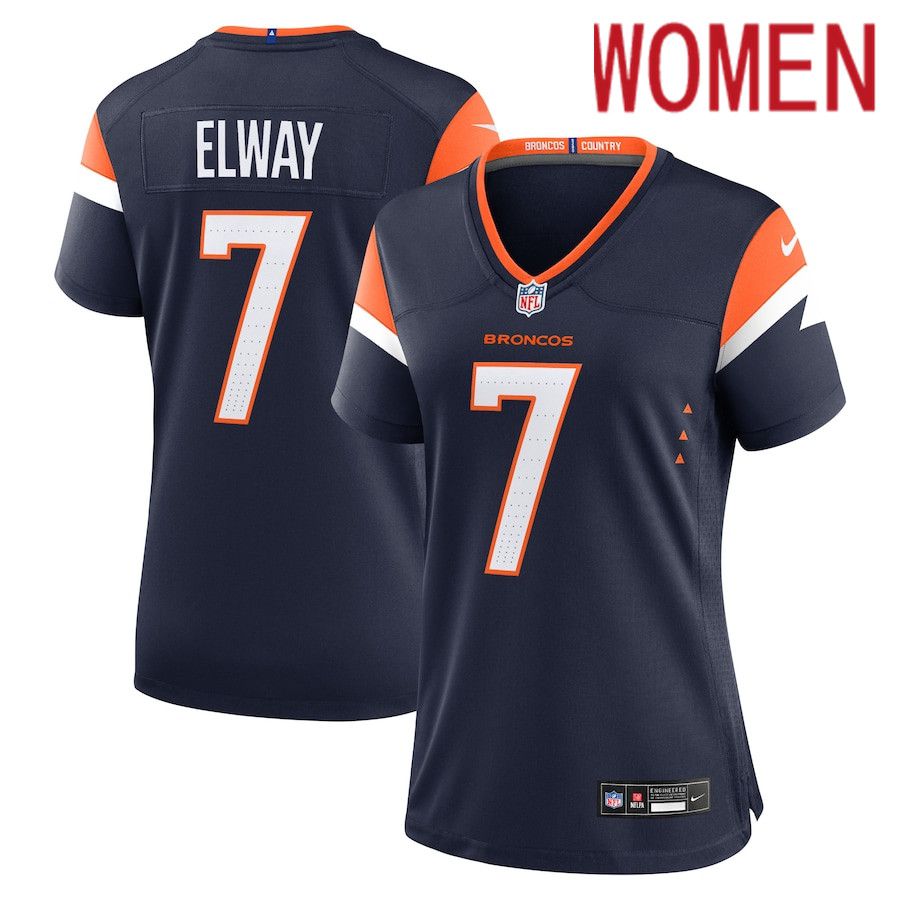 Women Denver Broncos 7 John Elway Nike Navy Retired Player Alternate Game NFL Jersey